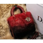 Dior mini Diorissimo Bag Cony Hair D2015 Red&Black VS02546