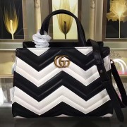 Fake 1:1 Gucci GG Marmont Matelasse Top Handle Bag Black and White 448054 VS03090