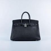 Fake AAA Hermes Birkin 35CM Tote Bag Black Grainy Leather Silver VS08325