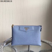 Fake Best Prada Croco Leather Clutch PD991 SkyBlue VS01281