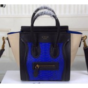 Fake Celine Luggage Nano Bag Snake Leather CT3308S Blue&Black&OffWhite VS03773