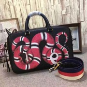 Fake Cheap Gucci Snake Print Leather Top Handle Bag Black 453564 VS01376