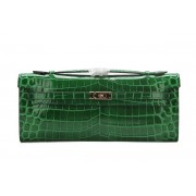 Fake Cheap Hermes Kelly Clutch Bag Croco Leather K1002 Green VS04294