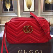 Fake Gucci GG Marmont Matelasse Shoulder Bag Red Original Leather 447632 VS03186