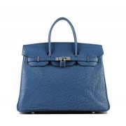 Fake Hermes Birkin 35CM Tote Bag Blue Ostrich Leather H6089 Silver VS09817