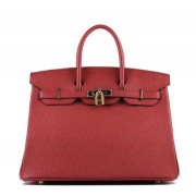 Fake Hermes Birkin 35CM Tote Bag Red Grainy Leather H-35 Gold VS06187