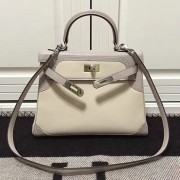 Fake Hermes Kelly 28 Tote Bag in Off-white and Grey Swift Leather HK1220 VS08201