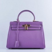 Fake Hermes Kelly 28cm Shoulder Bags Purple Grainy Leather Gold VS06765