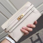 Fake Hermes Kelly Clutch Bag in Off-white Swift Leather HK1210 VS05241