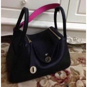 Fake Hermes Lindy 30CM Black Leather Shoulder Bag HLD30 Gold VS01005