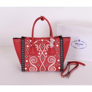 Fake Luxury Prada Saffiano Embroidered Tote Bag BN2619E Red VS06728