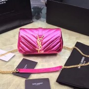 Fake Mini Monogram Saint Laurent Chain Wallet in Rose Metallic Leather 399289 VS04212