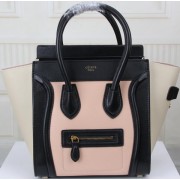 Fake Top Celine Luggage Micro Boston Bag Original Leather CT3308M Pink&Black&OffWhite VS03595