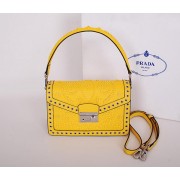 Fashion Fake Prada Saffiano Caflskin Leather Flap Bag BN924E Yellow VS09290