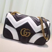 Fashion Gucci GG Marmont Matelasse Shoulder Bag Black and White 443497 VS06571