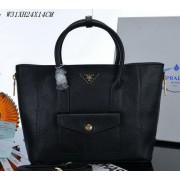 Fashion Prada Litchi Leather Tote Bag PBN2650 Black VS04799