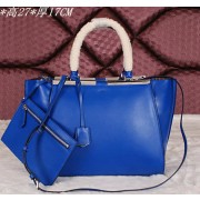 Fendi 2Jours Shoulder Bag Calfskin Leather F2352 Blue VS07489