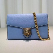 Gucci Animalier Leather Chain Purse Skyblue 414984 VS09561