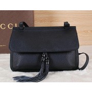 Gucci Bamboo Daily Leather Flap Shoulder Bags 370815 Black VS03097