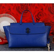 Gucci Bamboo Daily Leather Top Handle Bag 370830 Royal VS06739