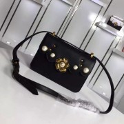 Gucci Bow Pearl Studs Shoulder Bag Black 496325 VS01123