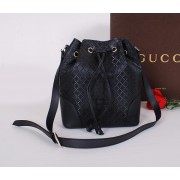 Gucci Bright Diamante Leather Bucket Bag 354228 Black VS07123