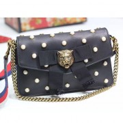 Gucci Broadway Leather Clutch Black with Pearls 453777 VS06627