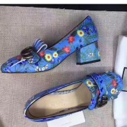 Gucci Flower Leather Mid-heel Pump Blue 461947 VS02439