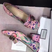Gucci Flower Leather Mid-heel Pump Pink 461947 VS03062