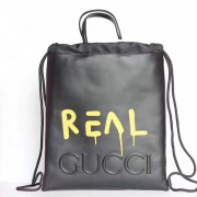 Gucci Guccighost Drawstring Backpack Black with Yellow Print 474210 VS04014
