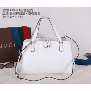 Gucci Label Leather Tote Bag 338971 White VS05867