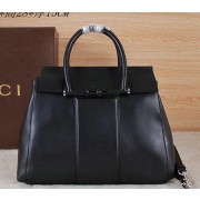 Gucci Lady Bamboo Leather Top Handle Bag 370826 Black VS00059