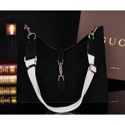 Gucci New Jackie Medium Shoulder Bag Suede Leather 246907 Black VS04255