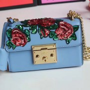 Gucci Padlock Embroidered Leather Shoulder Bag Blue 432182 VS03125