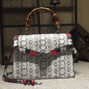 Gucci Python Pattern Leather Bamboo Top Handle Bag White 443682 VS00420