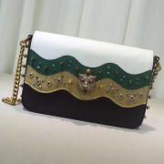 Gucci Studded Leather Chain Shoulder Bag Black and Green 432410 VS02397