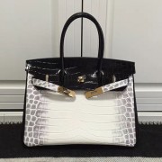 Hermes Birkin 30 Tote Bag Black and White Croco Leather HBC12 VS01487