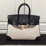 Hermes Birkin 30 Tote Bag in White and Black Canvas HC1220 VS01149
