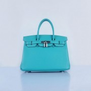 Hermes Birkin 30CM Tote Bags Light BLue Grainy Leather Silver VS09803