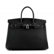 Hermes Birkin 35CM Tote Bag Black Grainy Leather H-35 Silver VS07698