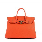 Hermes Birkin 35CM Tote Bag Orange Grainy Leather H-35 Gold VS01858