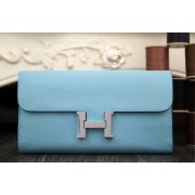 Hermes Constance Long Wallets Original Leather HA909 SkyBlue VS02496