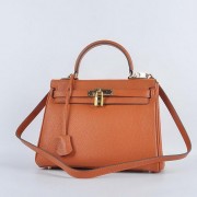 Hermes Kelly 28cm Shoulder Bags Orange Grainy Leather Gold VS06128