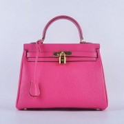 Hermes Kelly 28cm Shoulder Bags Rose Grainy Leather Gold VS07096