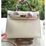 Hermes Kelly 32cm Shoulder Bag Lizard Leather K32LI OffWhite VS06791