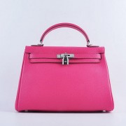 Hermes Kelly 32cm Shoulder Bags Rosy Grainy Leather Silver VS01096