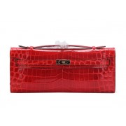 Hermes Kelly Clutch Bag Croco Leather K1002 Red VS02702