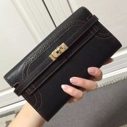 Hermes Kelly Clutch Bag in Black Swift Leather Red Line HK1210 VS00353