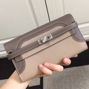 Hermes Kelly Clutch Bag in Swift Leather Light/Dark Grey HK1210 VS06655