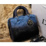 High Quality Dior Small Diorissimo Bag Cony Hair D2016 Blue&Black VS00768